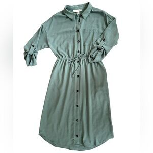 (NWT) Monteau - Women’s Sage Green Long Sleeve Button-Front Midi Dress Size: M